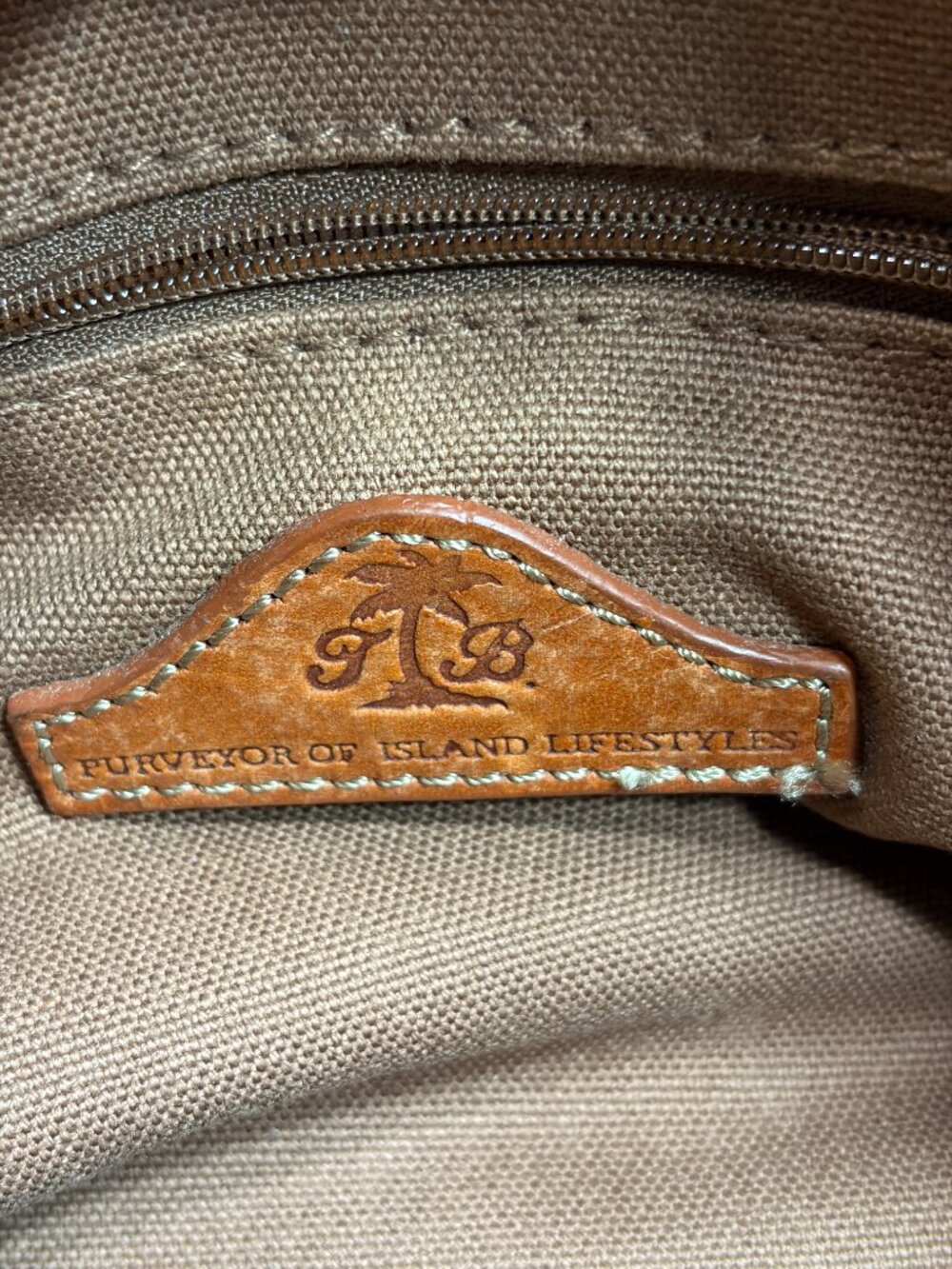 Tommy Bahama Vintage Beige Tropical Tapestry Satchel with Brown Leather Trim EUC - Picture 5 of 5